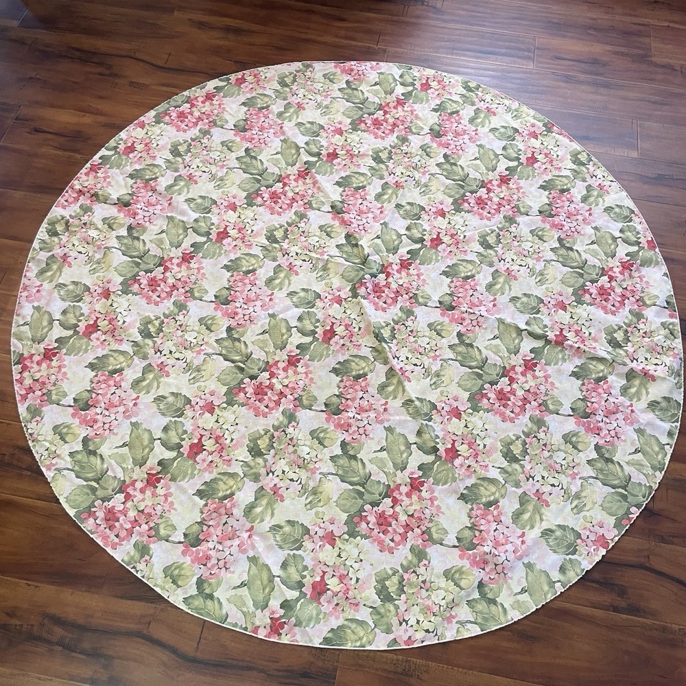 Hydrangea Floral Round Tablecloth 70" Pink Green Cottagecore‎ Garden Spring